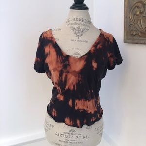 Cropped black hand bleach dyed shirt